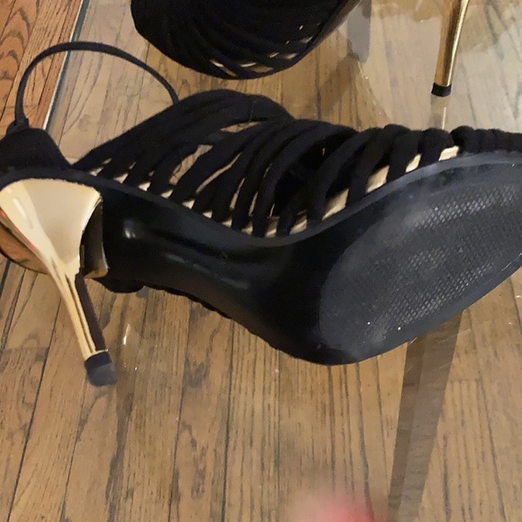 Black Suede Heels with Gold Chrome Heel size 37 4” heel height - Picture 7 of 7